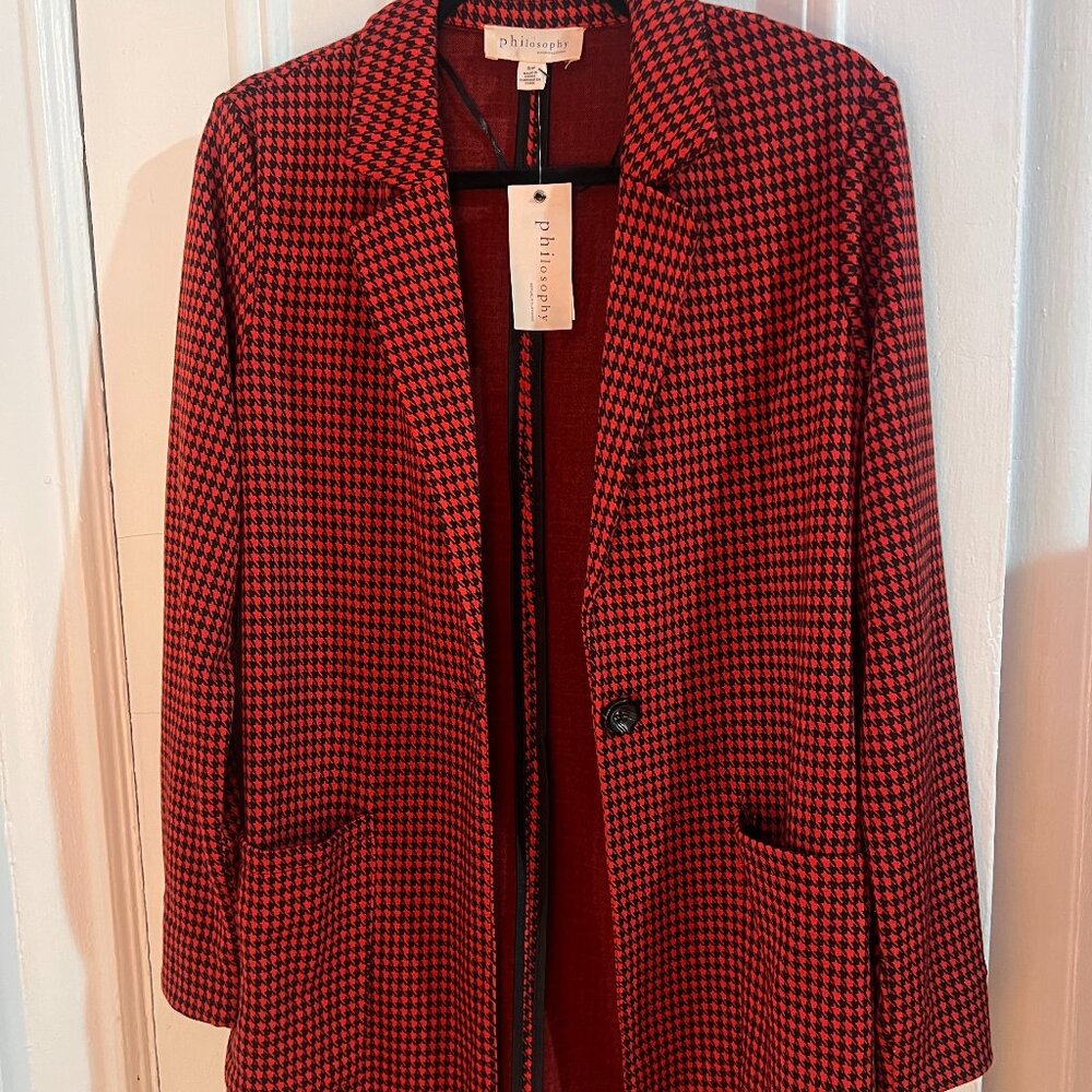 NWT Philosophy Republic Clothing Red and Black Houndstooth Blazer S/P